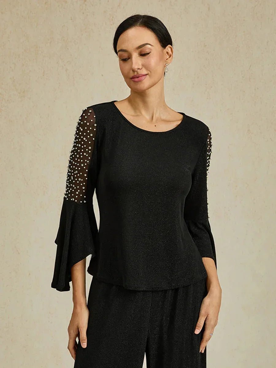 Blusa de punto metalizado efecto ilusión con pedrería - Nhaura