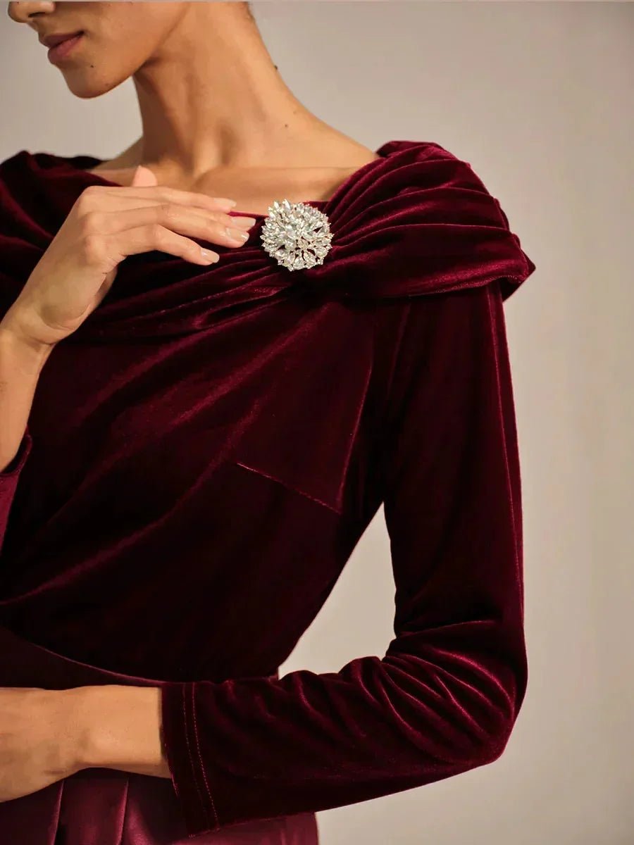 Blusa de terciopelo de manga larga con cuello fruncido - Nhaura
