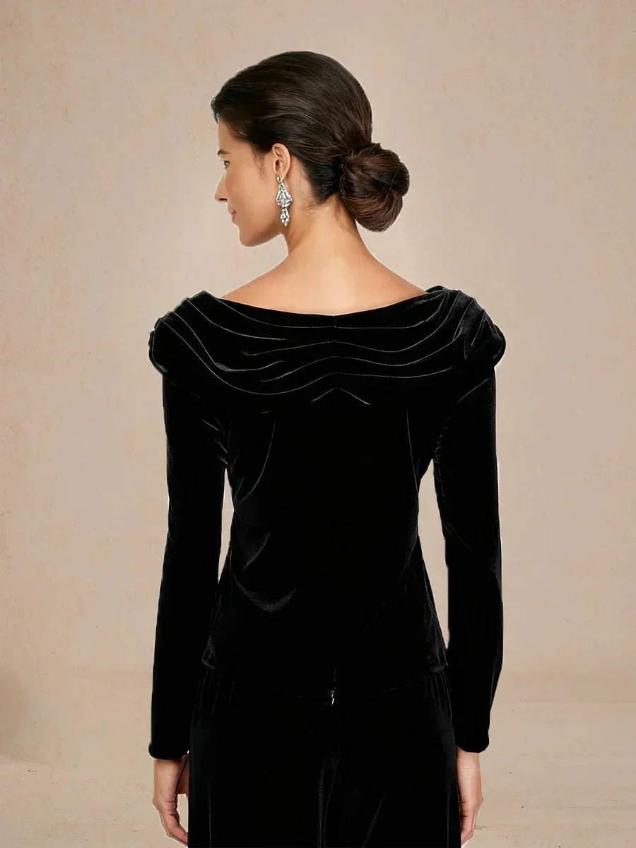 Blusa de terciopelo de manga larga con cuello fruncido - Nhaura