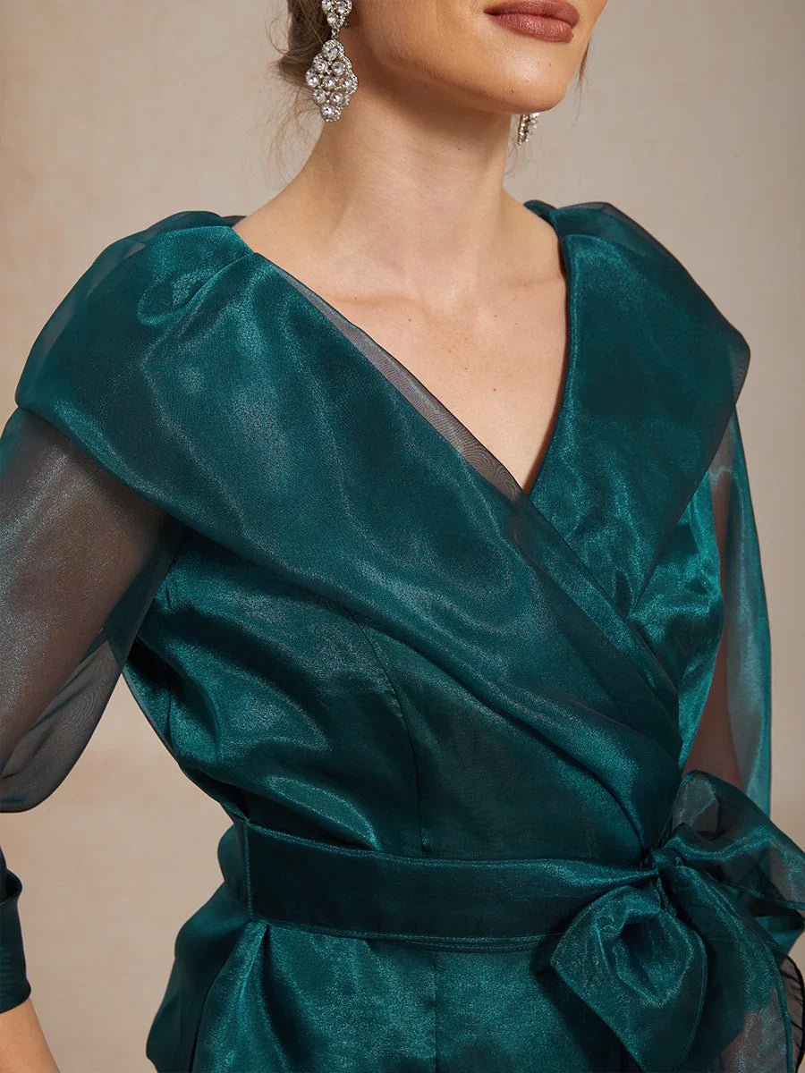 Blusa elegante con cuello de organza semitransparente para anudar - Nhaura