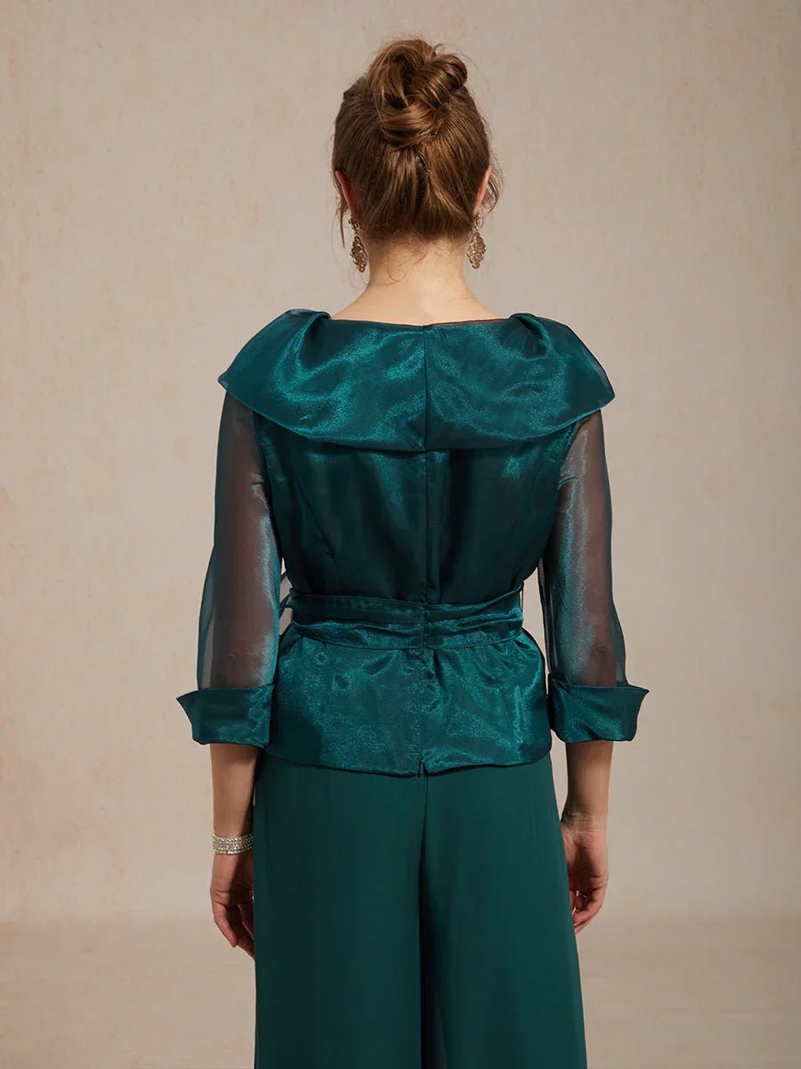 Blusa elegante con cuello de organza semitransparente para anudar - Nhaura