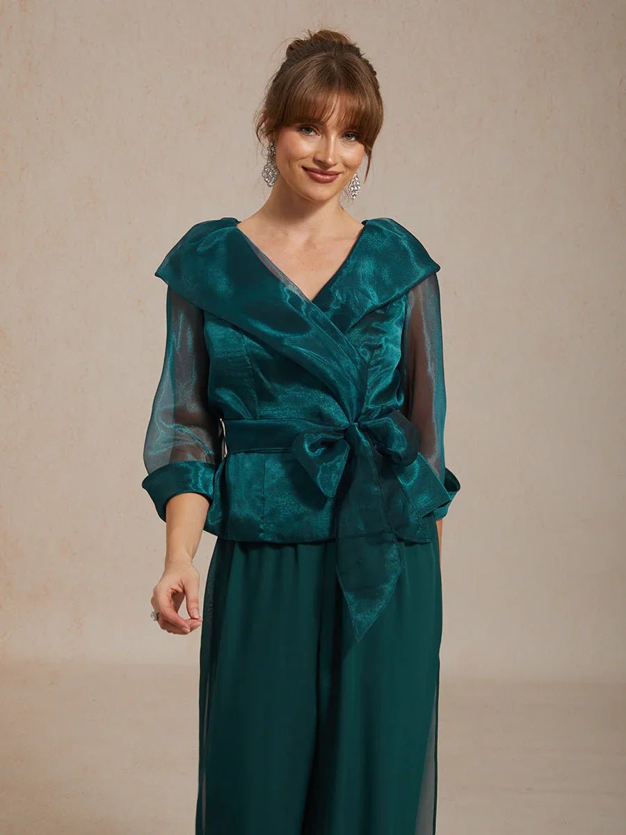 Blusa elegante con cuello de organza semitransparente para anudar - Nhaura