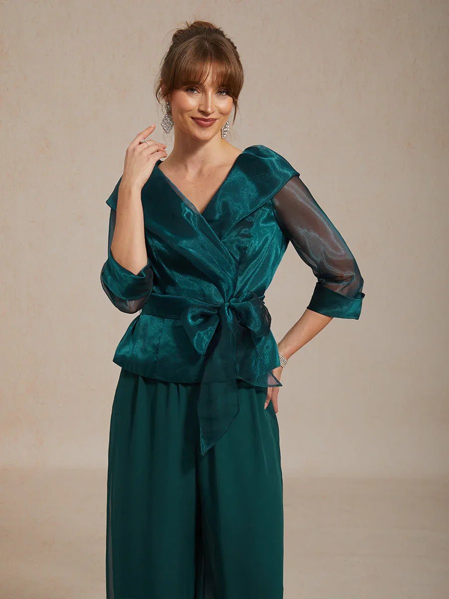 Blusa elegante con cuello de organza semitransparente para anudar - Nhaura