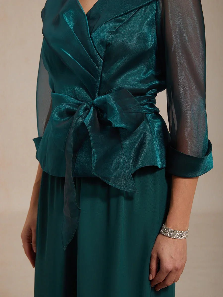 Blusa elegante con cuello de organza semitransparente para anudar - Nhaura