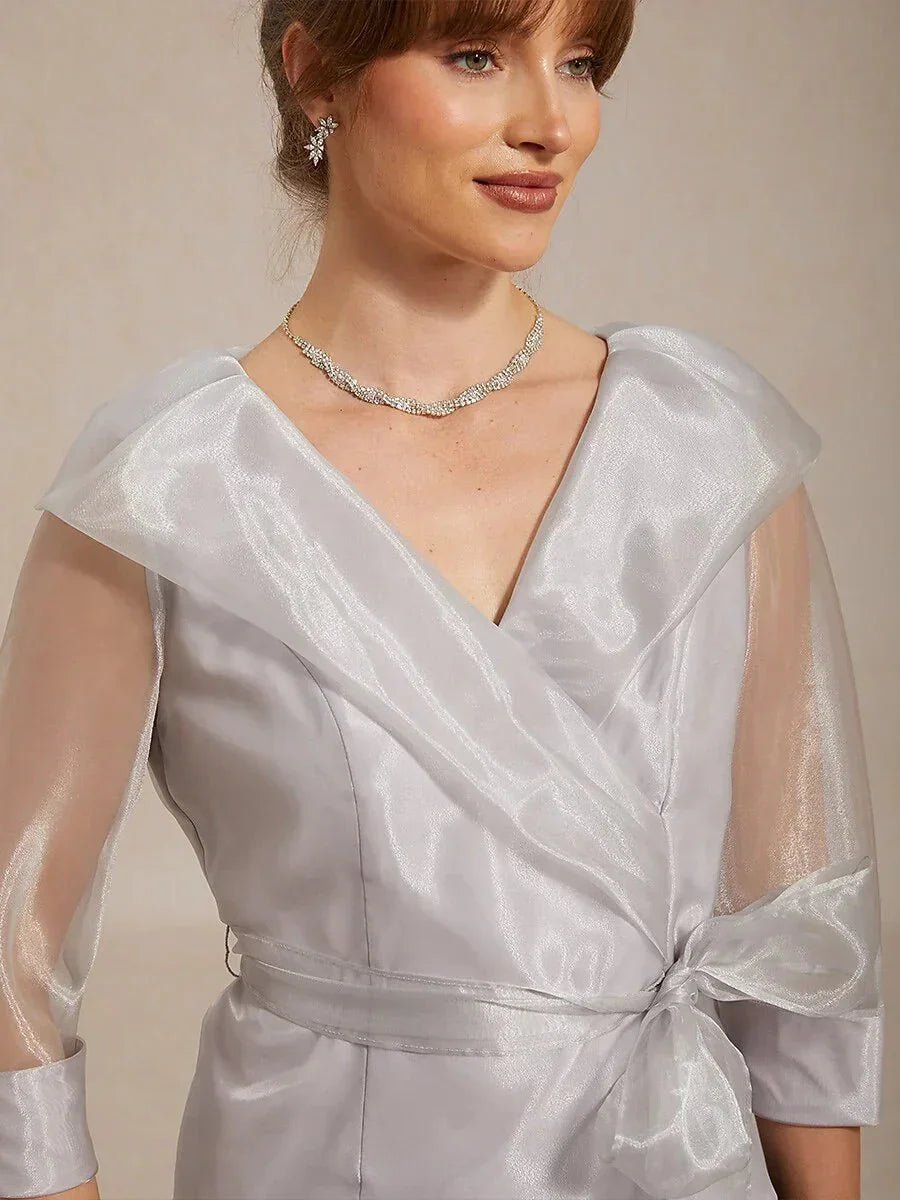 Blusa elegante con cuello de organza semitransparente para anudar - Nhaura