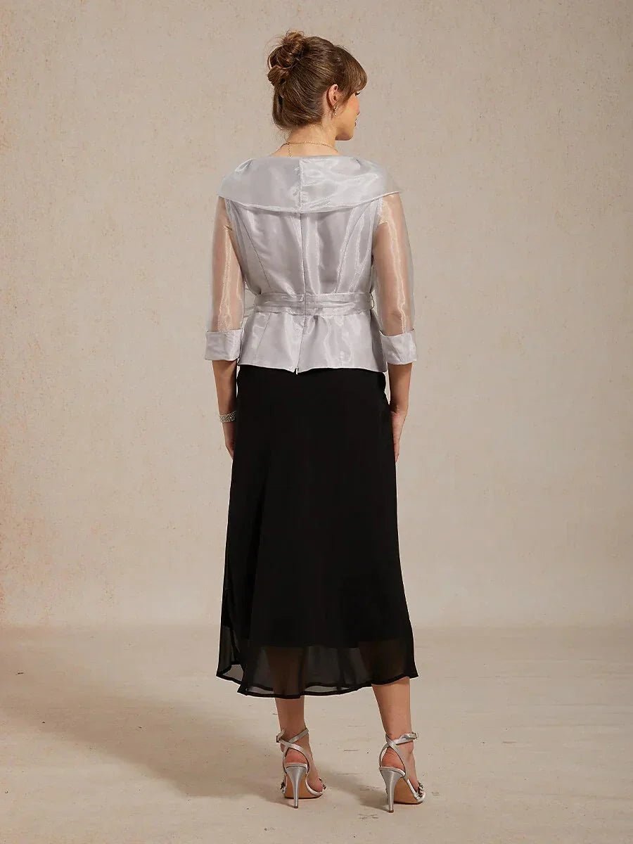 Blusa elegante con cuello de organza semitransparente para anudar - Nhaura
