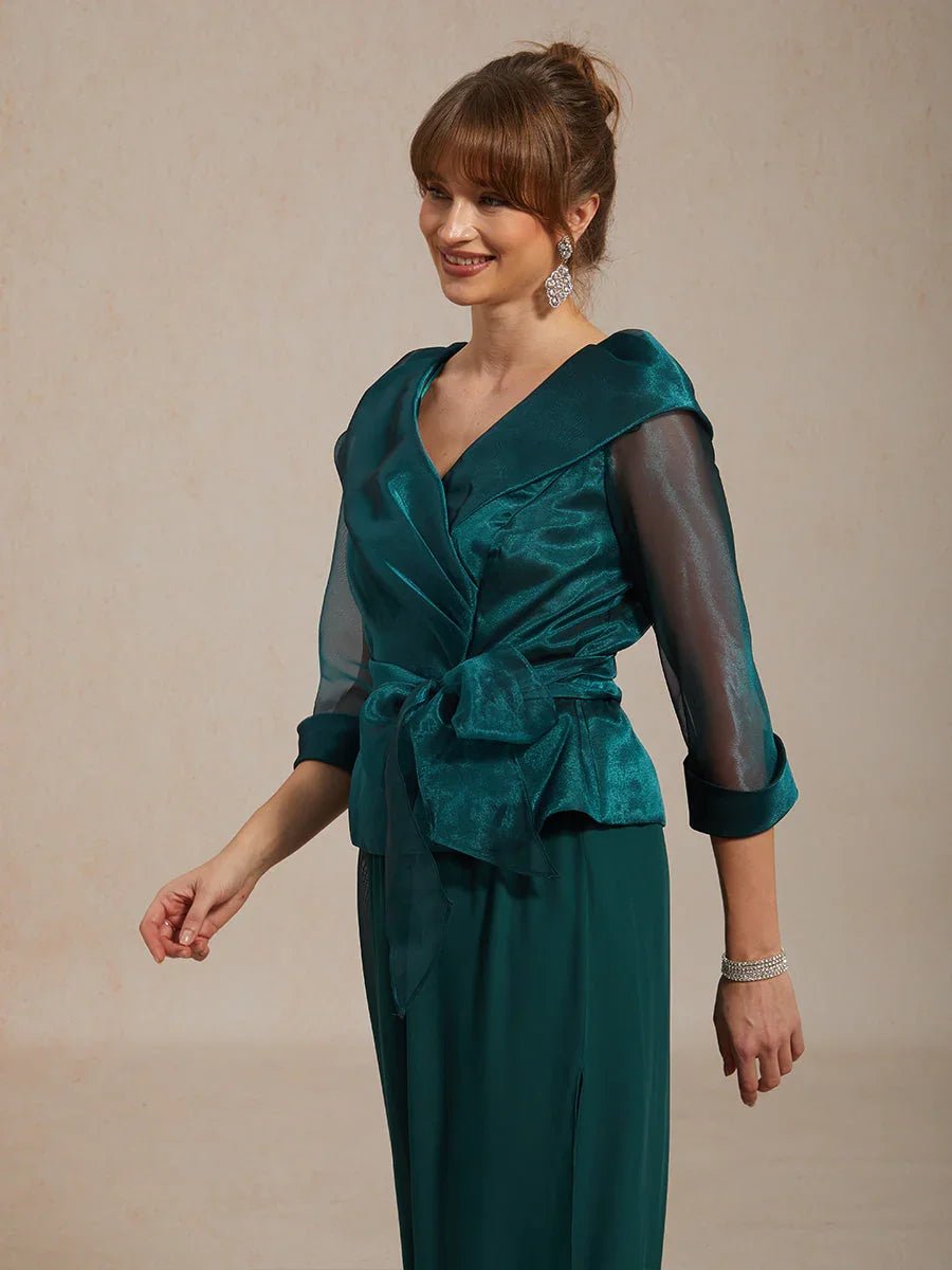 Blusa elegante con cuello de organza semitransparente para anudar - Nhaura