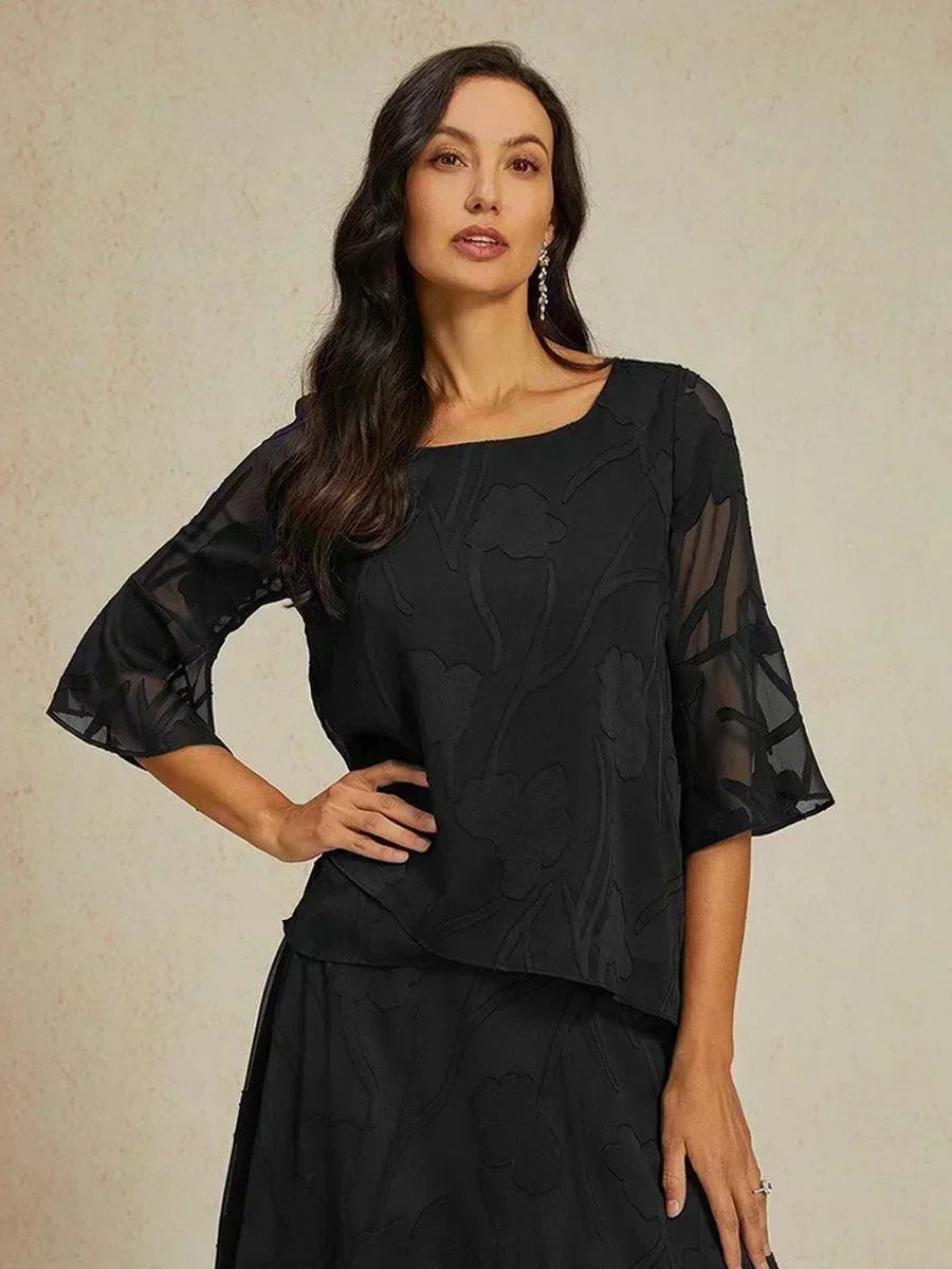 Blusa elegante de gasa con bajo asimétrico - Nhaura
