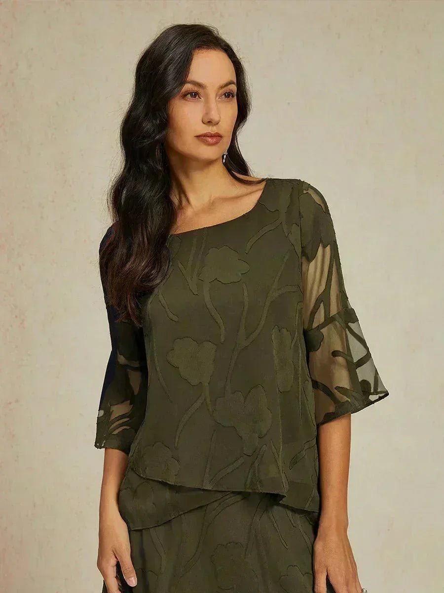 Blusa elegante de gasa con bajo asimétrico - Nhaura