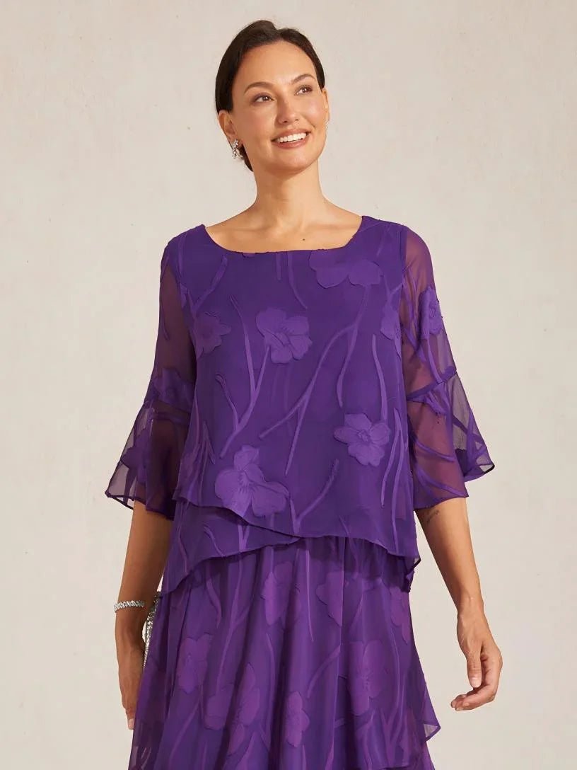 Blusa elegante de gasa con bajo asimétrico - Nhaura