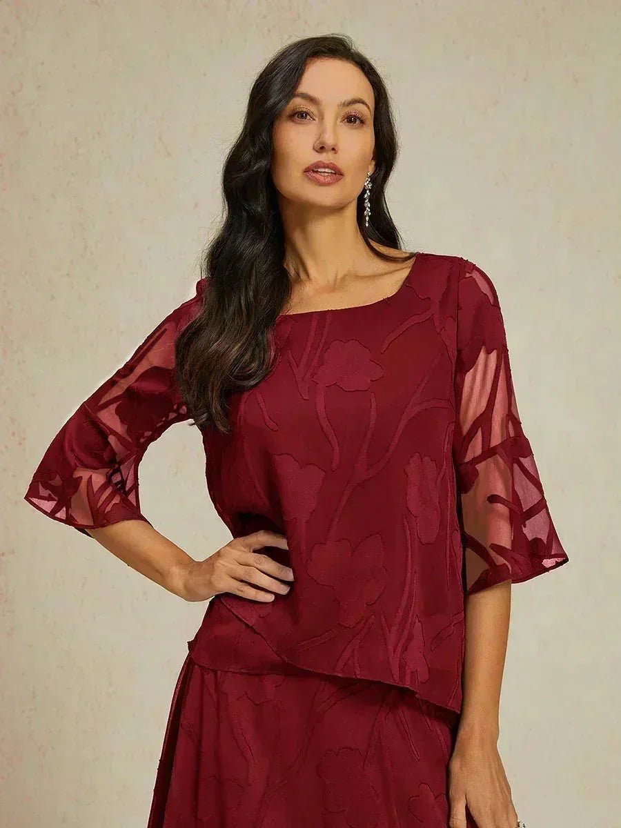 Blusa elegante de gasa con bajo asimétrico - Nhaura
