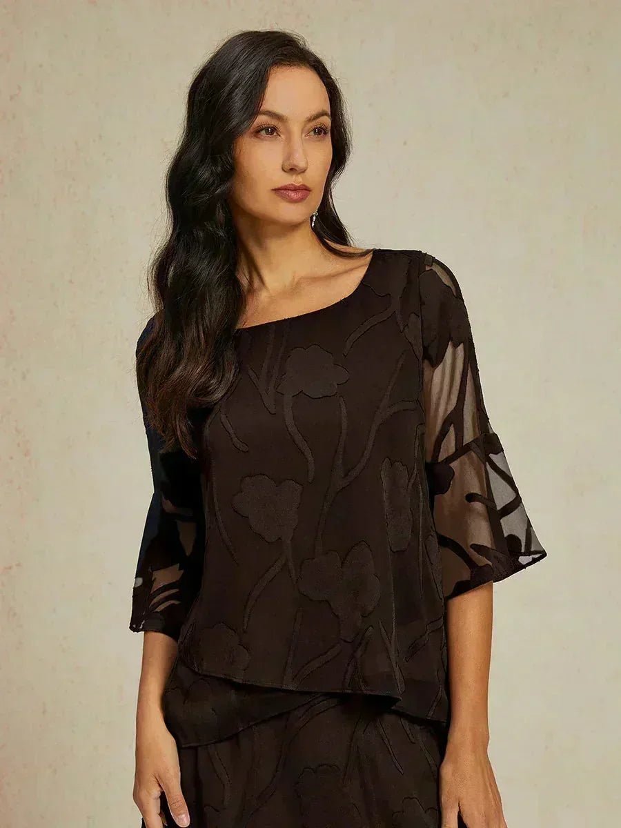Blusa elegante de gasa con bajo asimétrico - Nhaura