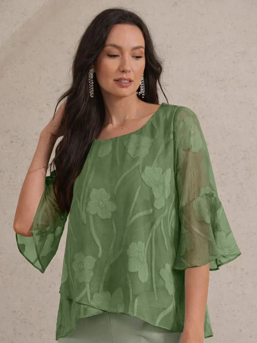 Blusa elegante de gasa con bajo asimétrico - Nhaura