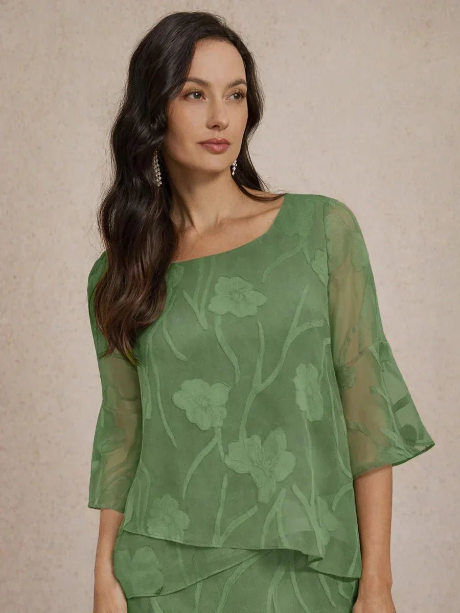 Blusa elegante de gasa con bajo asimétrico - Nhaura
