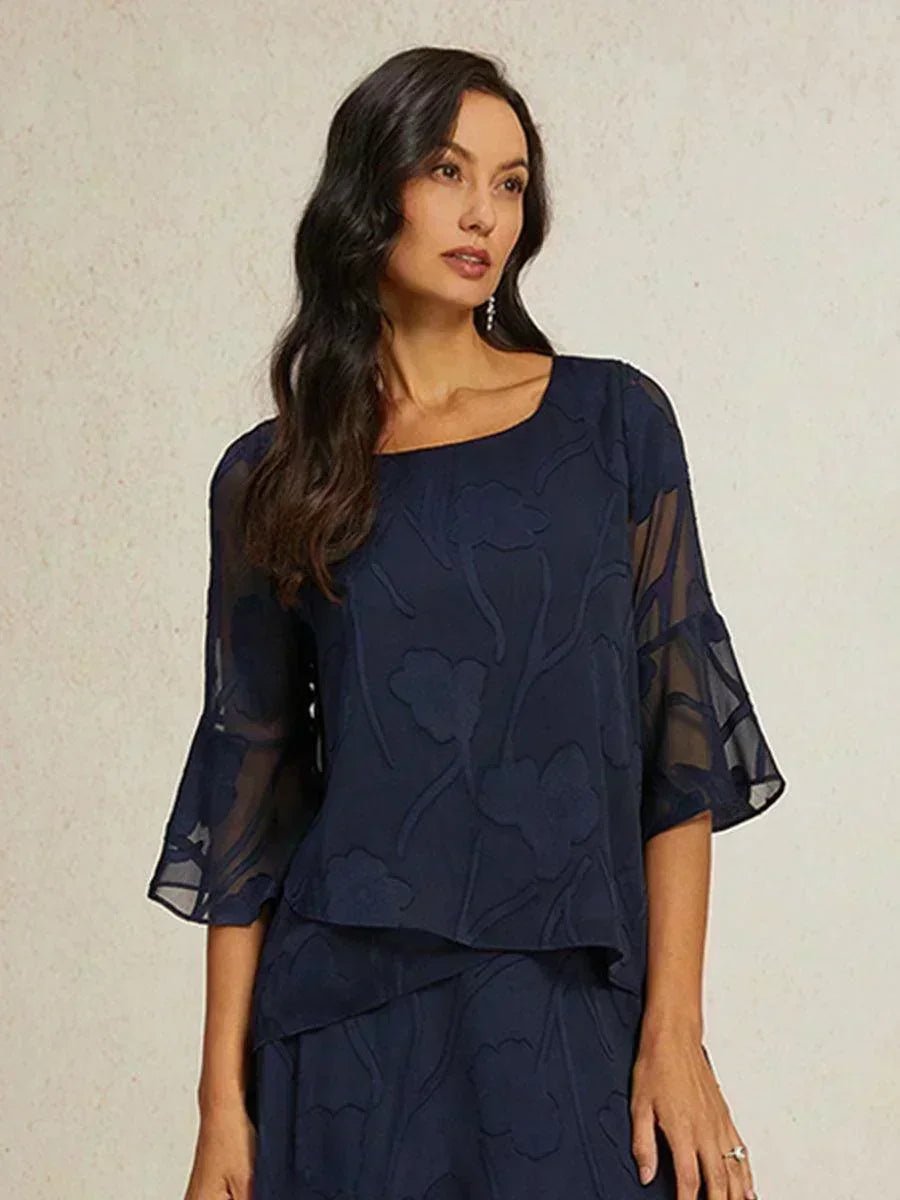 Blusa elegante de gasa con bajo asimétrico - Nhaura