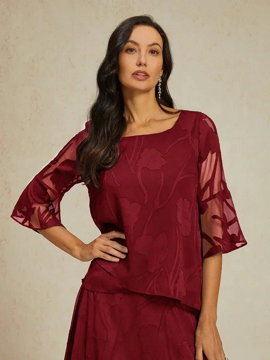 Blusa elegante de gasa con bajo asimétrico - Nhaura