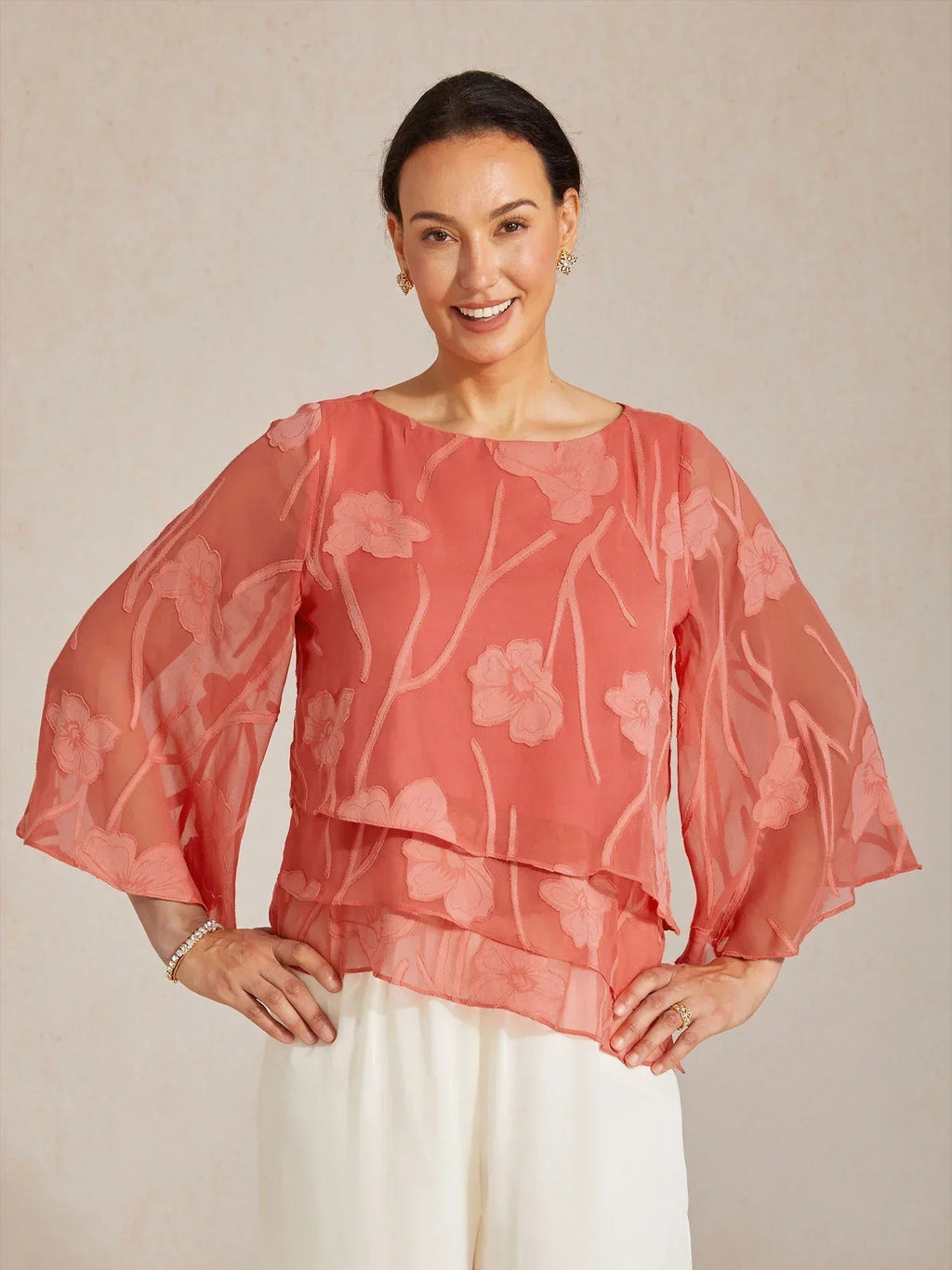 Blusa floral de gasa con capas - Nhaura