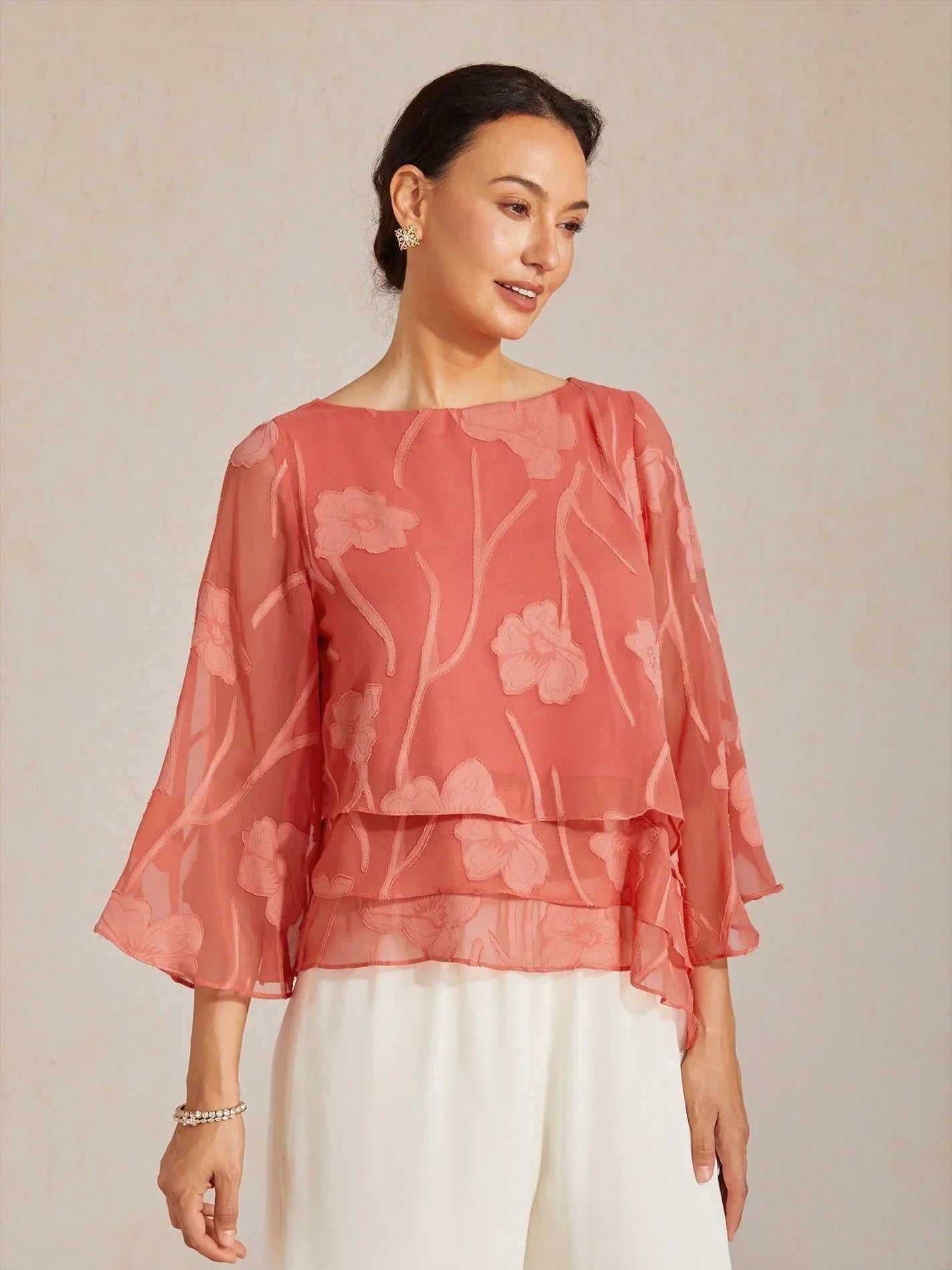 Blusa floral de gasa con capas - Nhaura