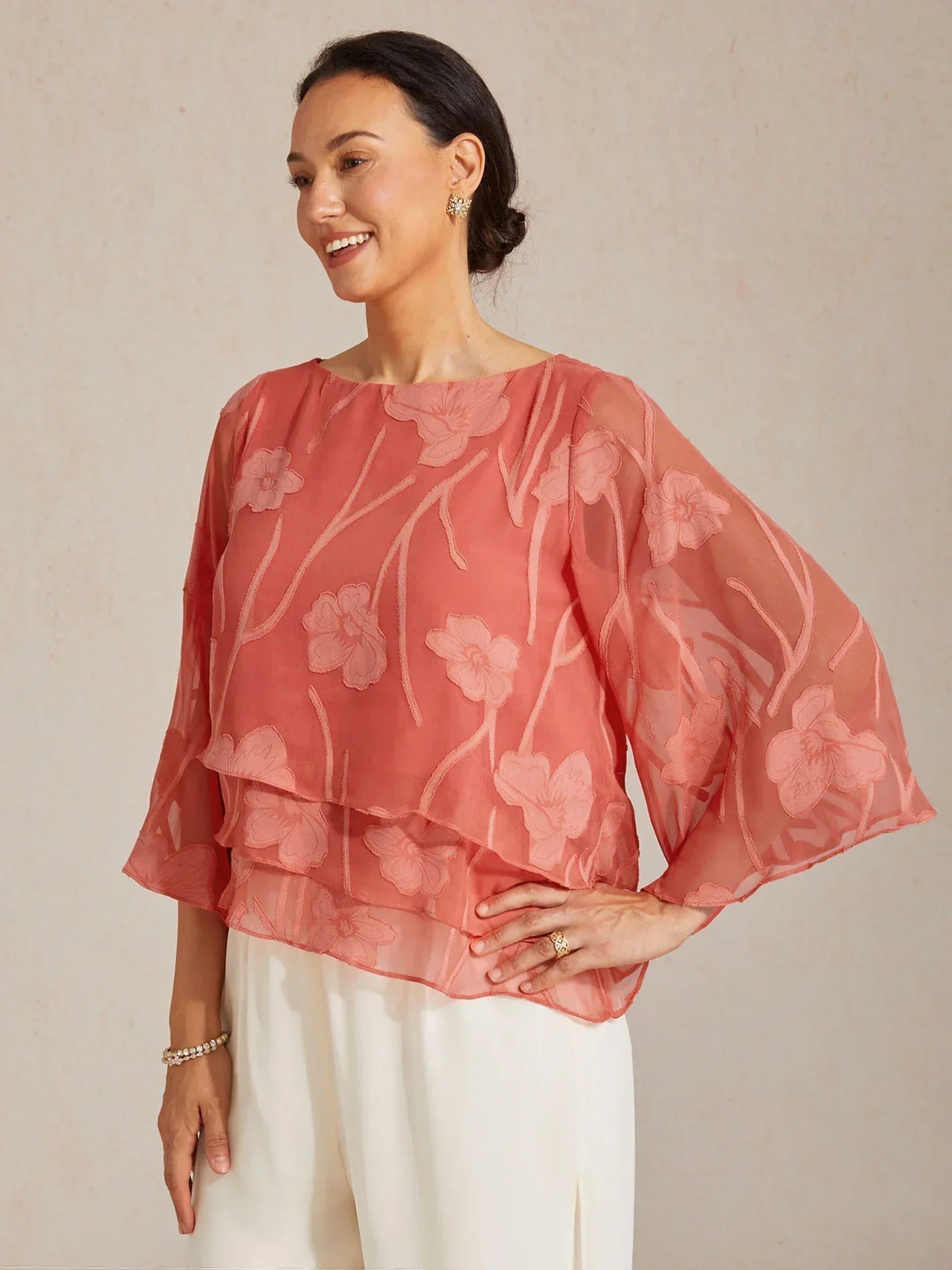 Blusa floral de gasa con capas - Nhaura