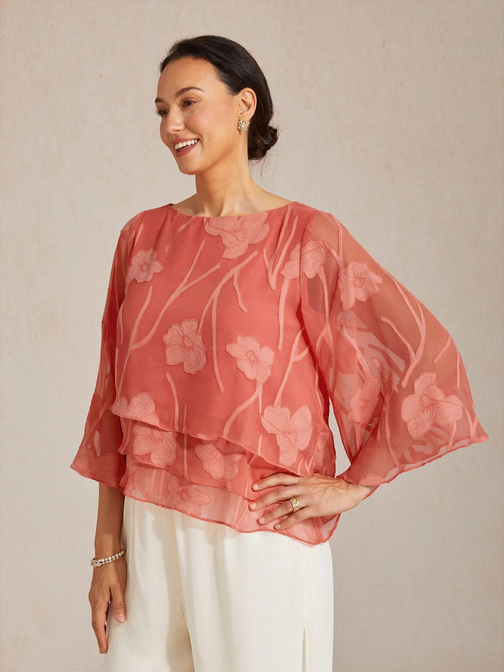Blusa floral de gasa con capas - Nhaura