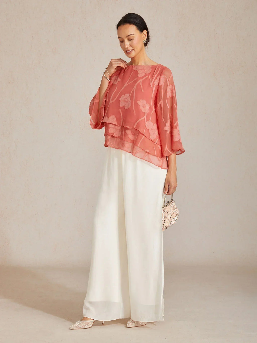 Blusa floral de gasa con capas - Nhaura