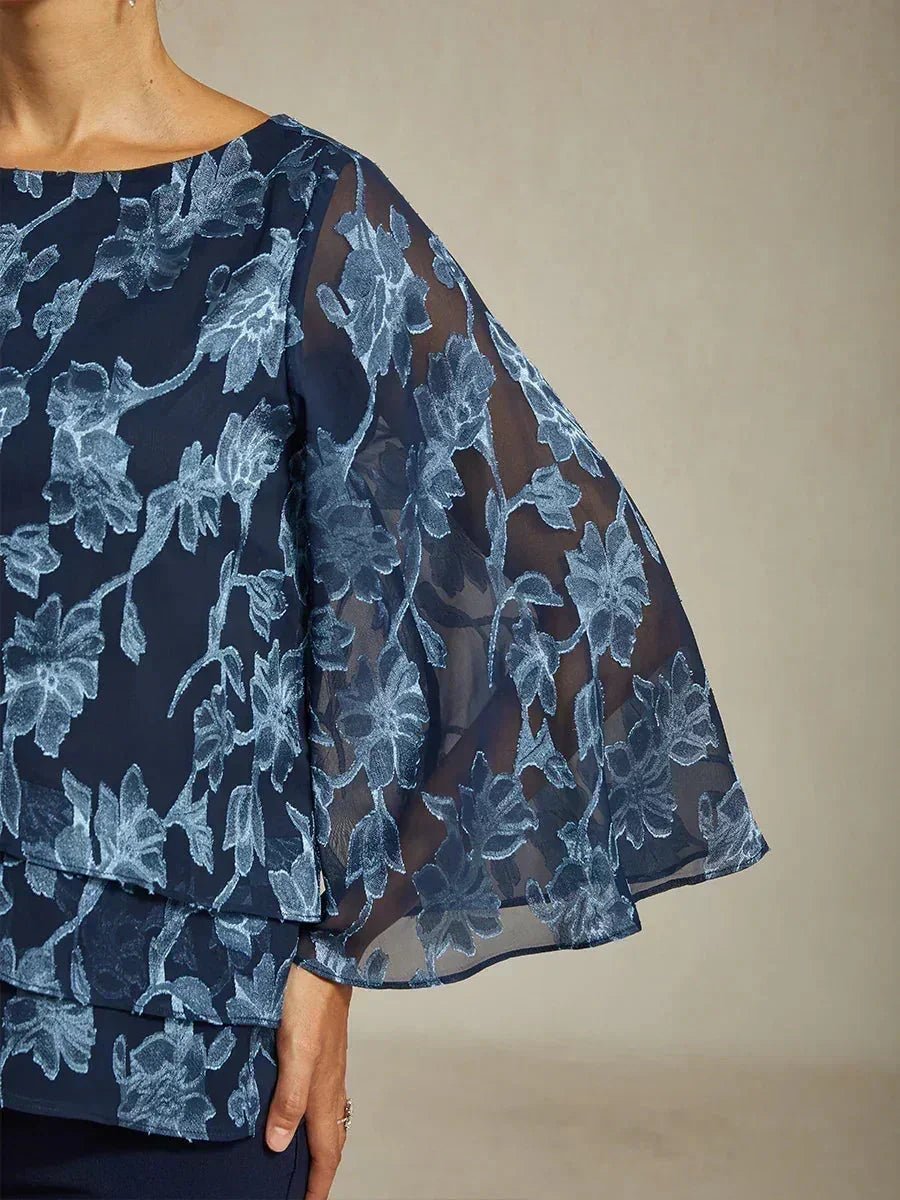 Blusa floral de gasa con cuello barco - Nhaura
