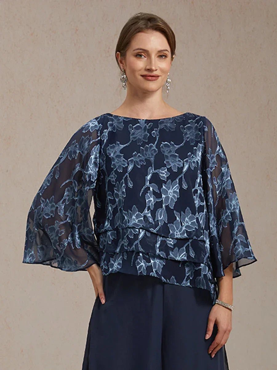 Blusa floral de gasa con cuello barco - Nhaura