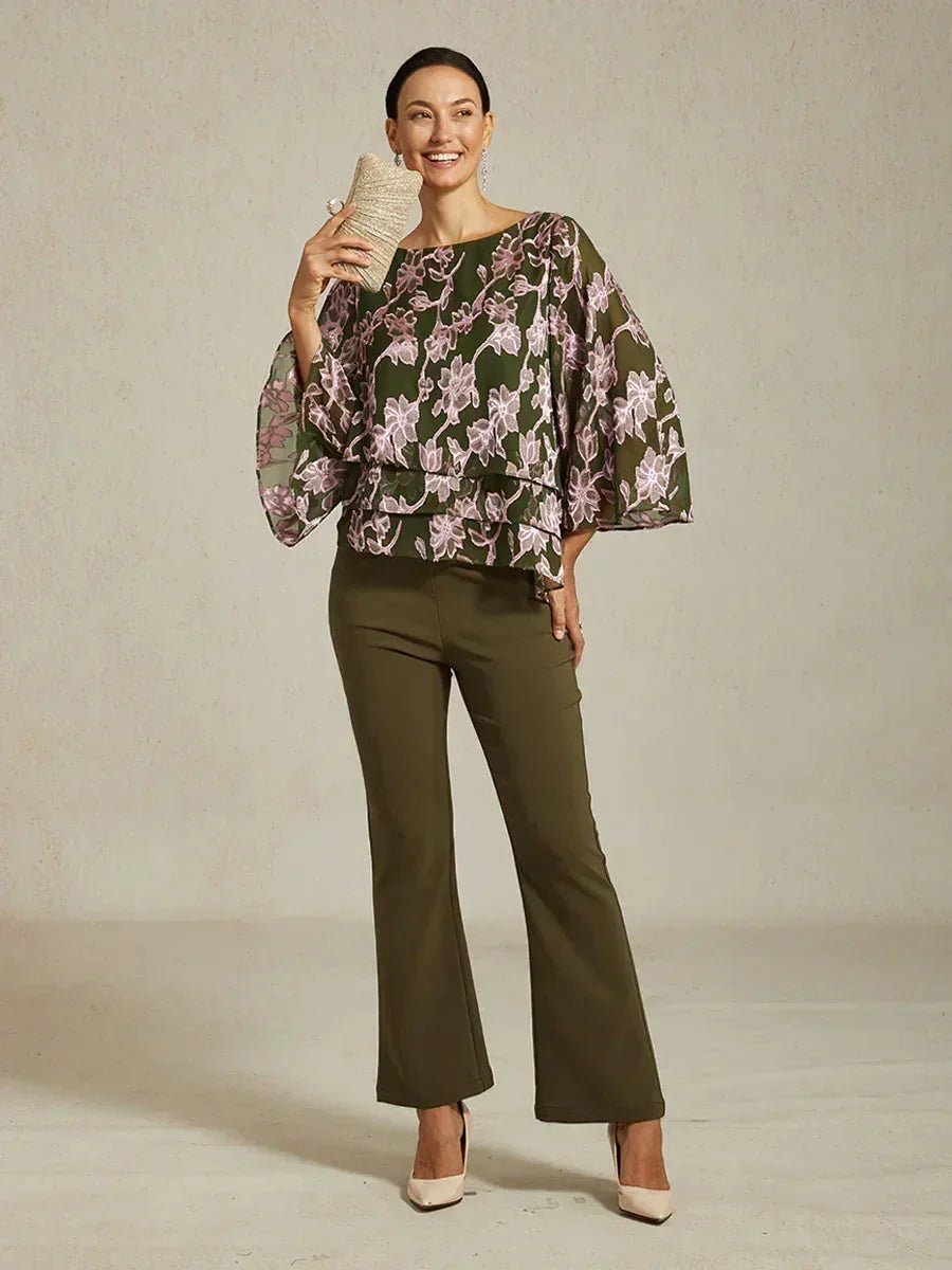 Blusa floral de gasa con cuello barco - Nhaura
