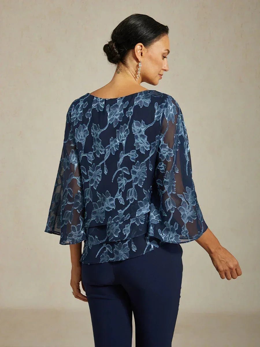 Blusa floral de gasa con cuello barco - Nhaura