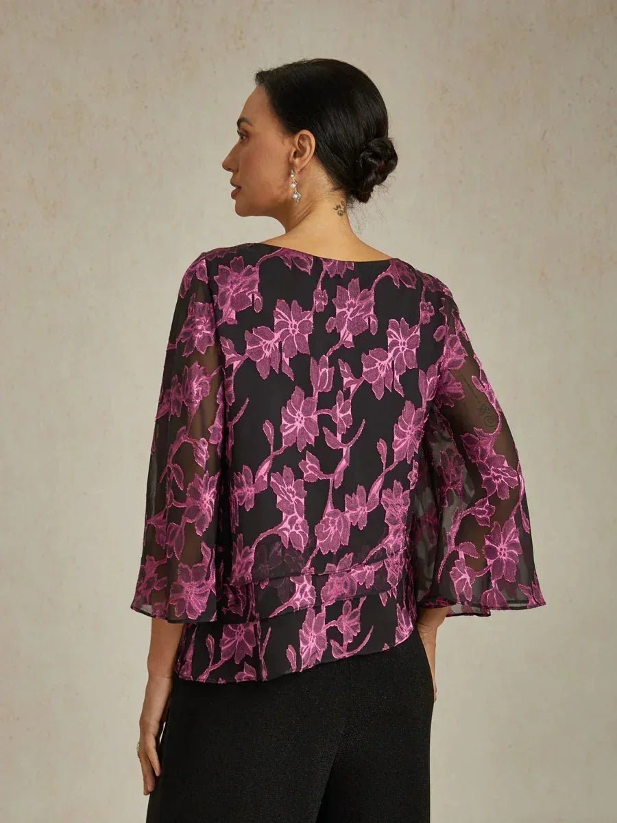 Blusa floral de gasa con cuello barco - Nhaura