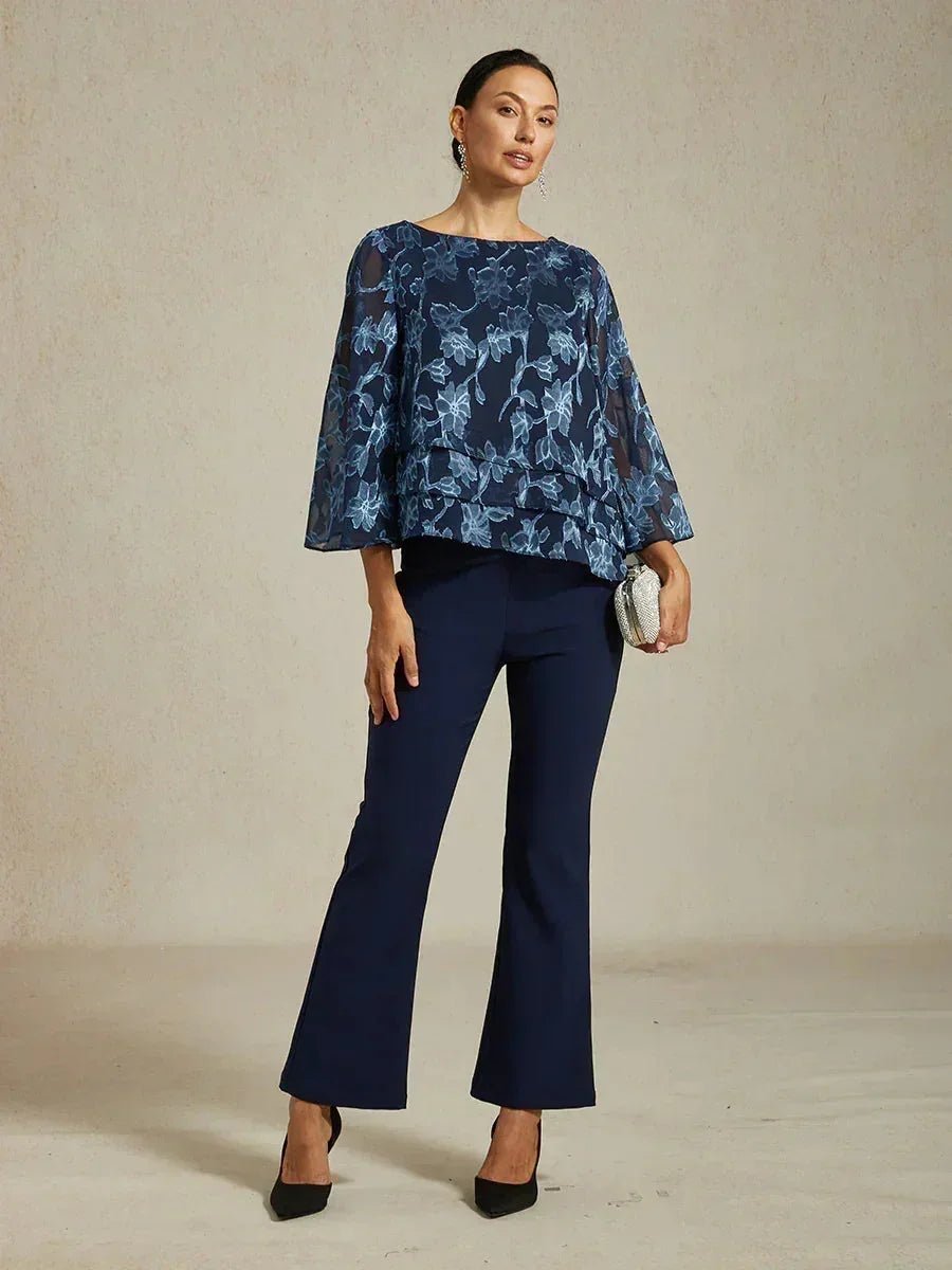 Blusa floral de gasa con cuello barco - Nhaura