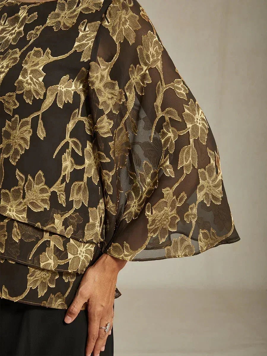 Blusa floral de gasa con cuello barco - Nhaura