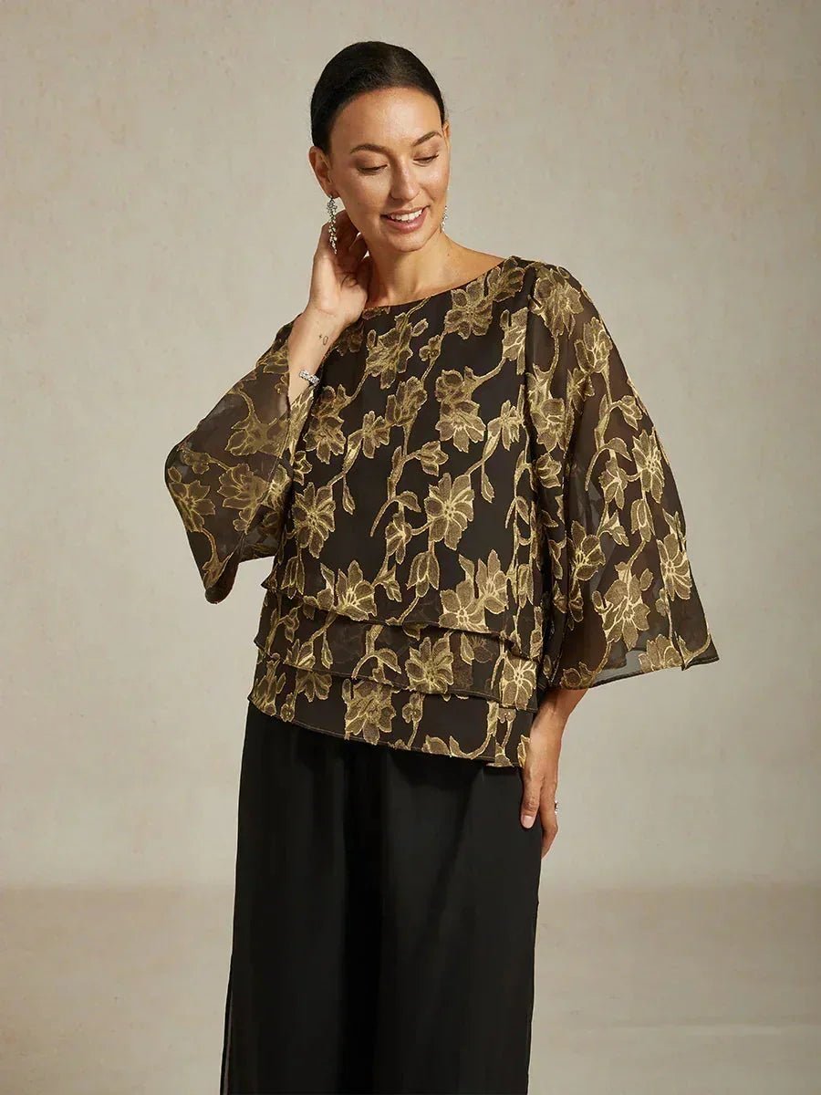 Blusa floral de gasa con cuello barco - Nhaura