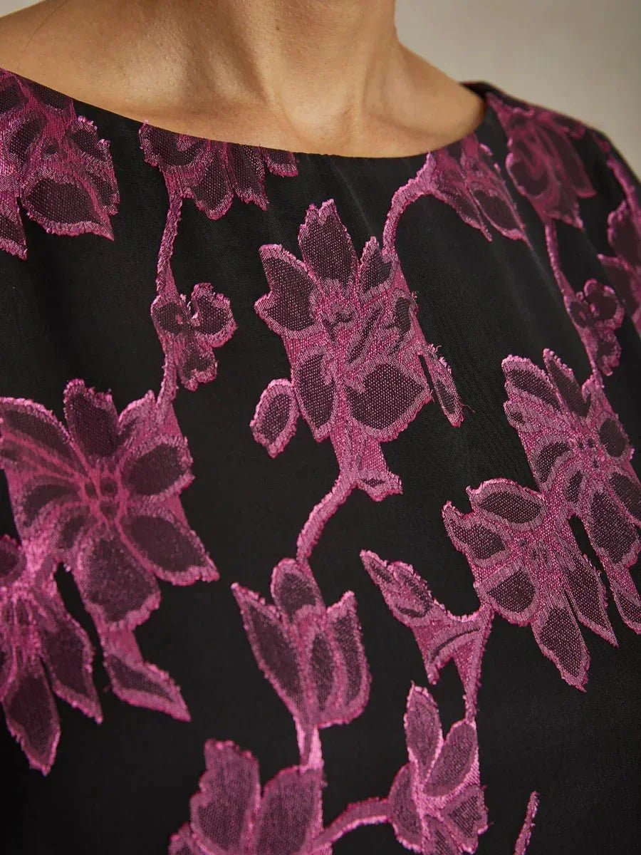 Blusa floral de gasa con cuello barco - Nhaura