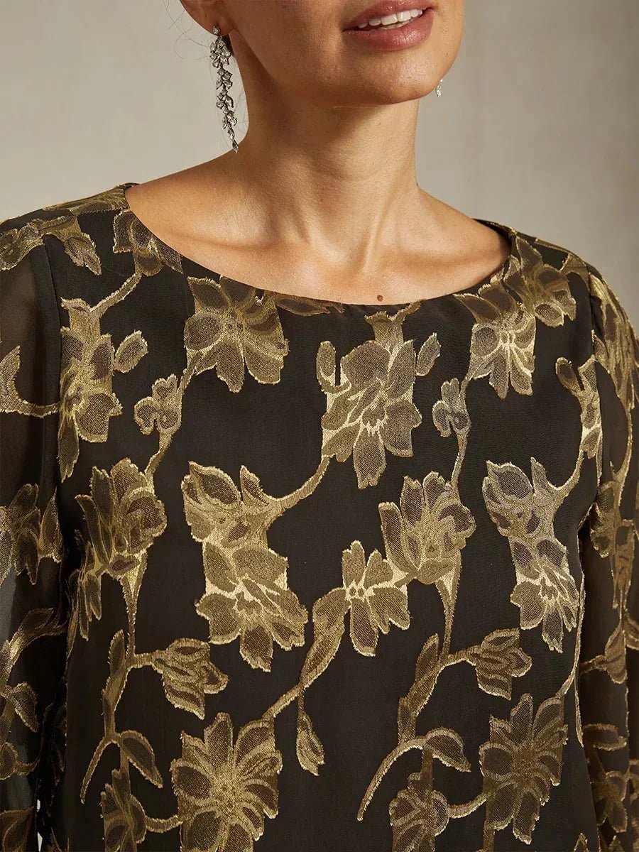 Blusa floral de gasa con cuello barco - Nhaura