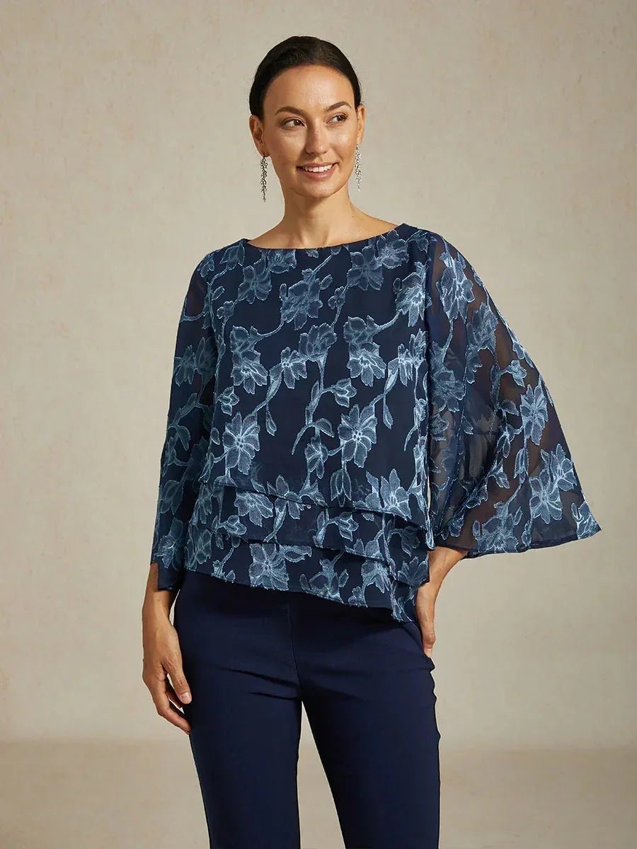 Blusa floral de gasa con cuello barco - Nhaura