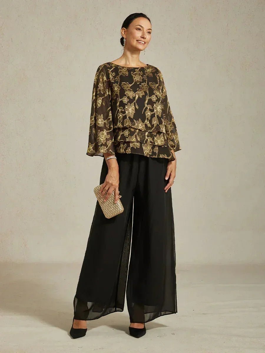 Blusa floral de gasa con cuello barco - Nhaura