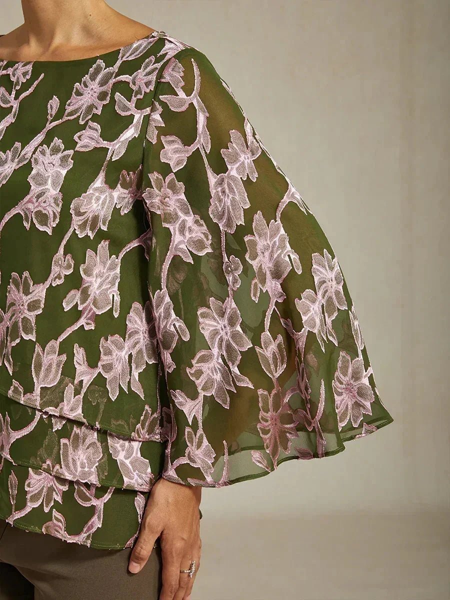 Blusa floral de gasa con cuello barco - Nhaura