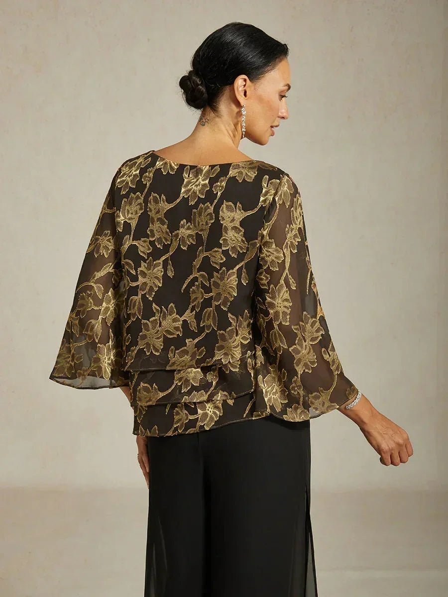 Blusa floral de gasa con cuello barco - Nhaura