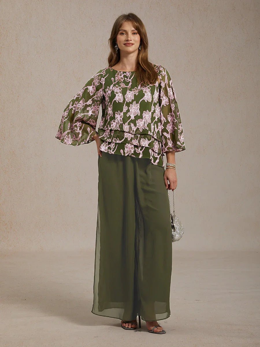 Blusa floral de gasa con cuello barco - Nhaura