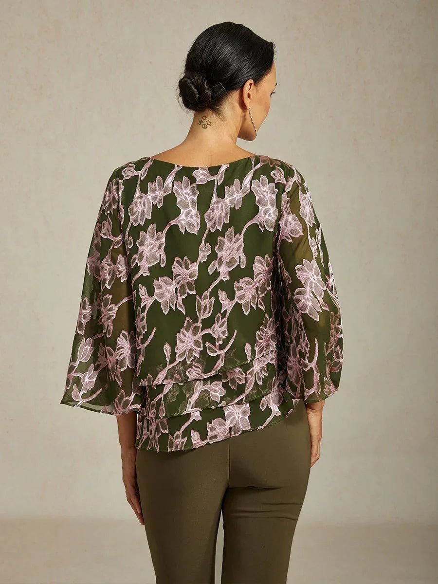 Blusa floral de gasa con cuello barco - Nhaura