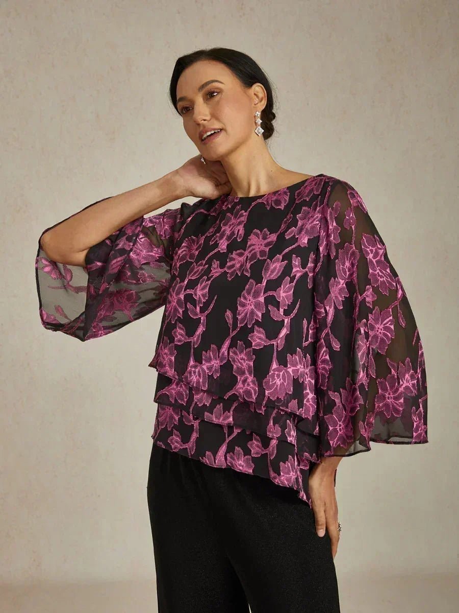 Blusa floral de gasa con cuello barco - Nhaura