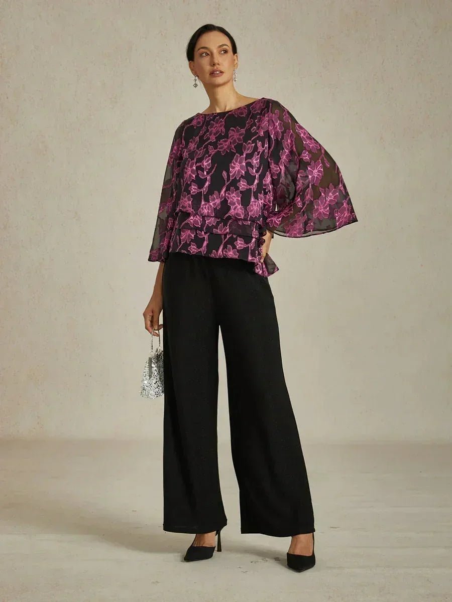Blusa floral de gasa con cuello barco - Nhaura