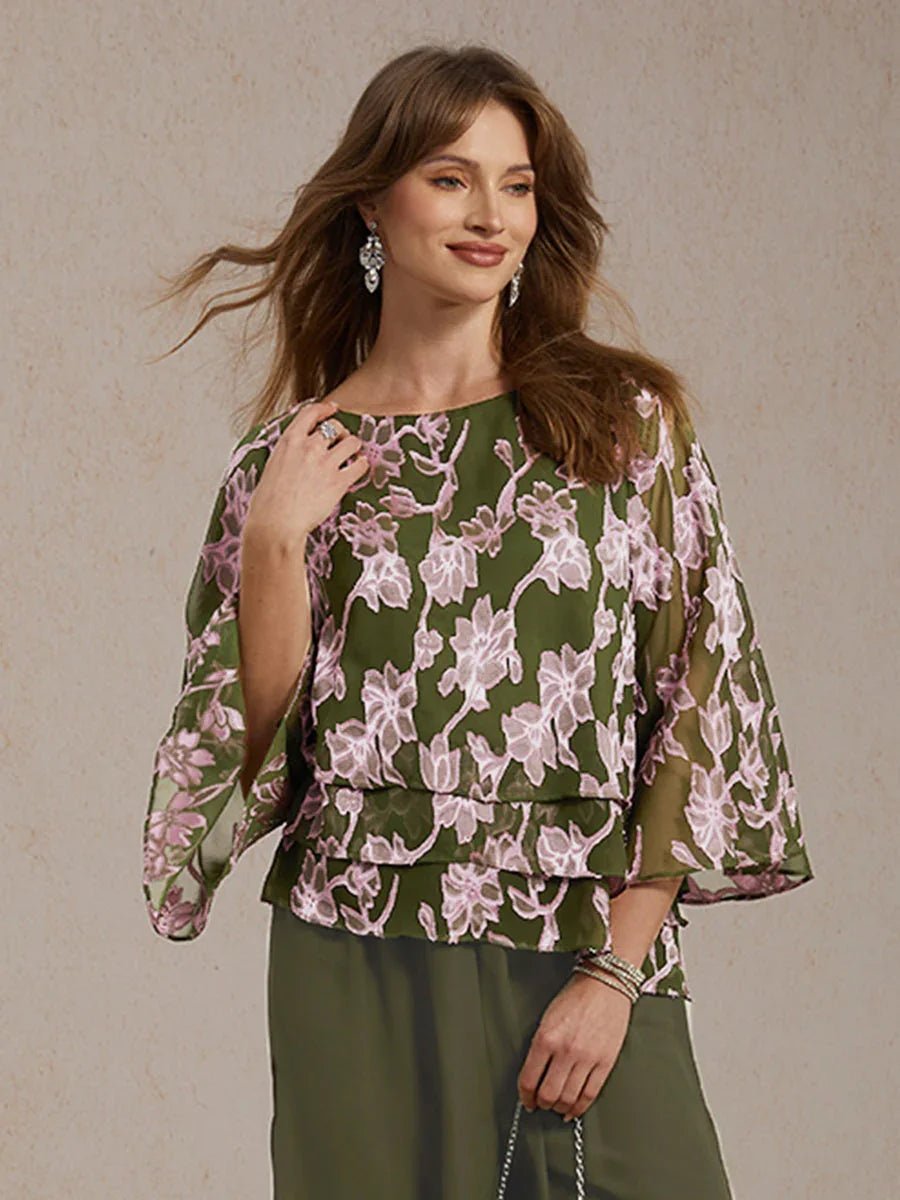 Blusa floral de gasa con cuello barco - Nhaura