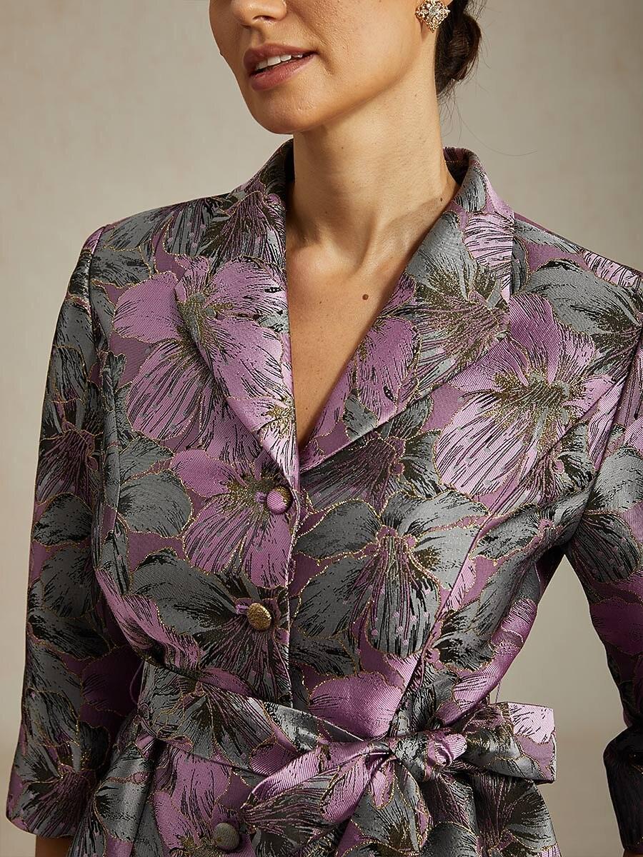 Blusa jacquard floral con manga 3/4 y cintura anudada - Nhaura