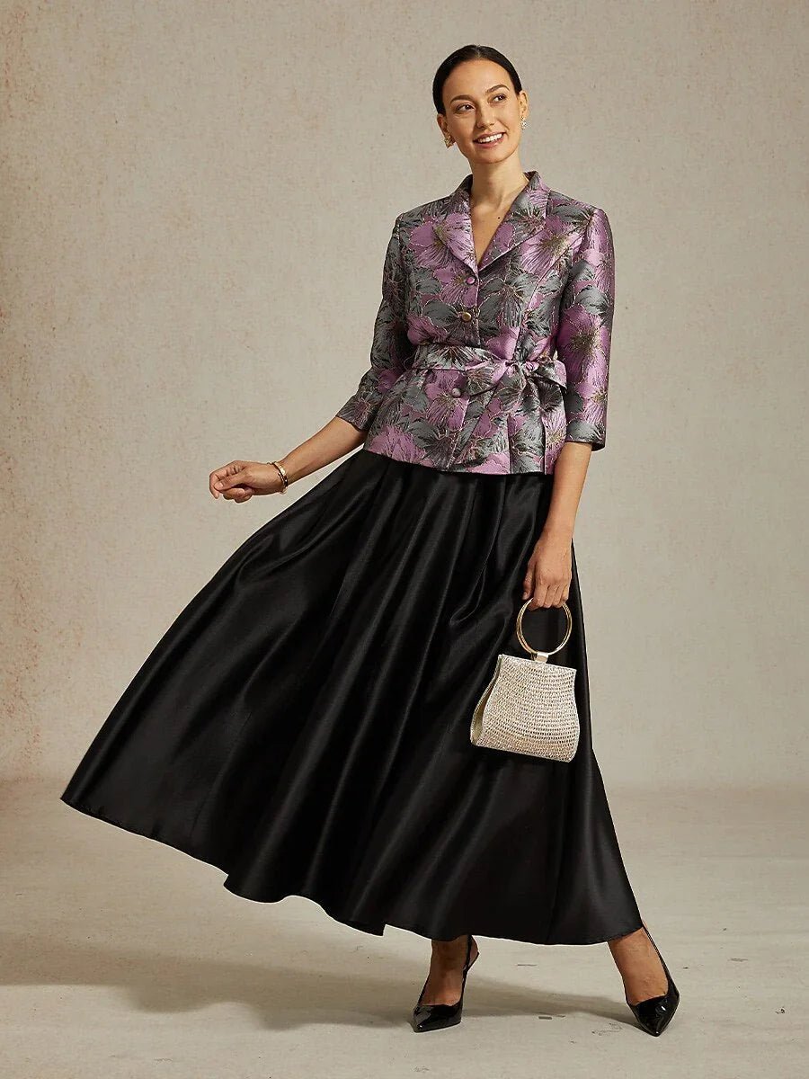 Blusa jacquard floral con manga 3/4 y cintura anudada - Nhaura