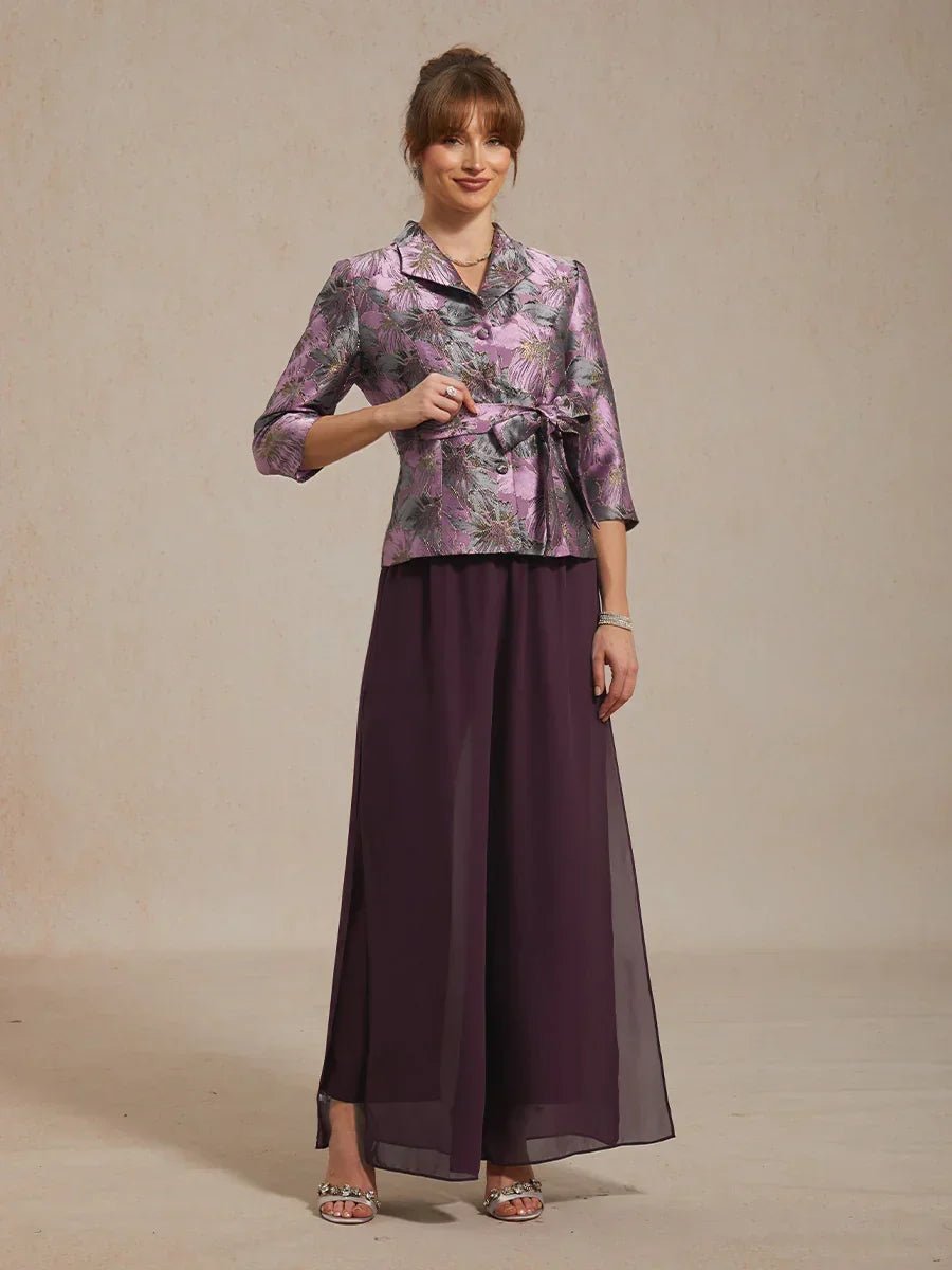 Blusa jacquard floral con manga 3/4 y cintura anudada - Nhaura