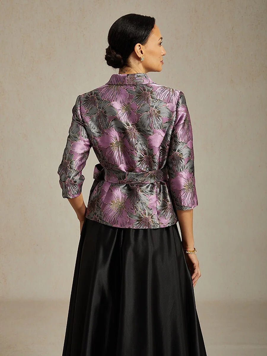 Blusa jacquard floral con manga 3/4 y cintura anudada - Nhaura