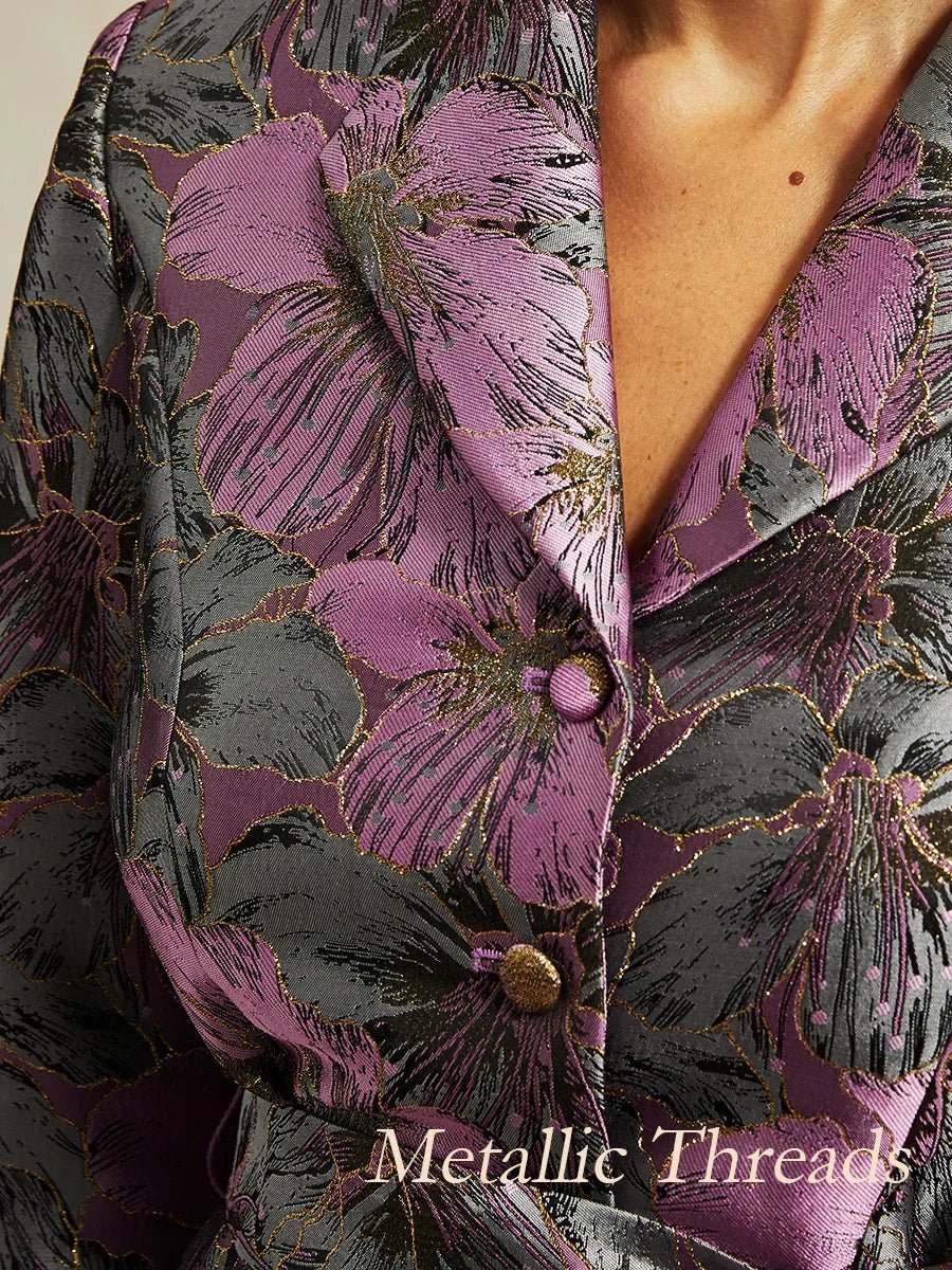 Blusa jacquard floral con manga 3/4 y cintura anudada - Nhaura