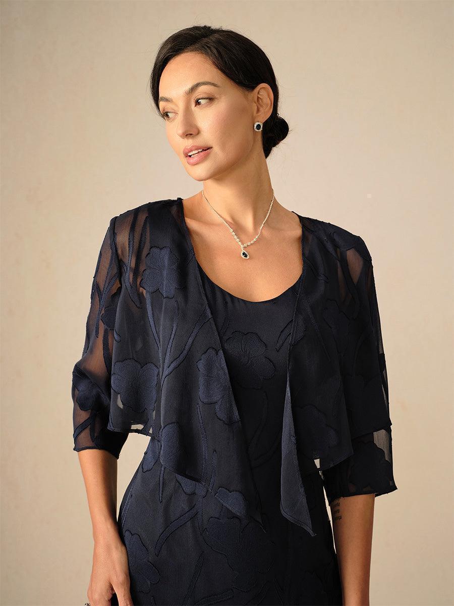 Bolero de gasa floral semitransparente con manga 3/4 - Nhaura